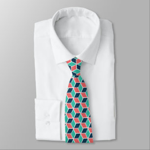 3D Geometric Rhombus & Cubes Pattern Tie – Modern 