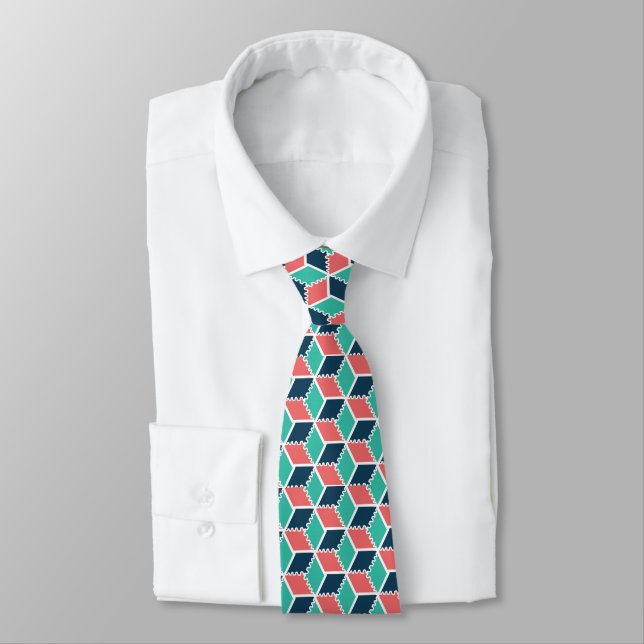3D Geometric Rhombus & Cubes Pattern Tie – Modern  (Tied)