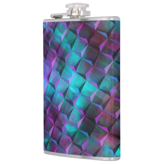 3D geometric shapes, stained pink to bluish lilac Flask (Left)