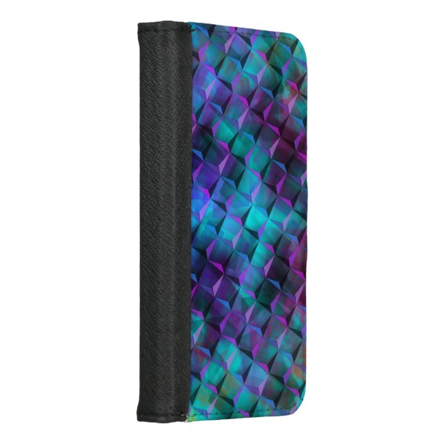 3D geometric shapes, stained pink to bluish lilac iPhone Wallet Case (Right)