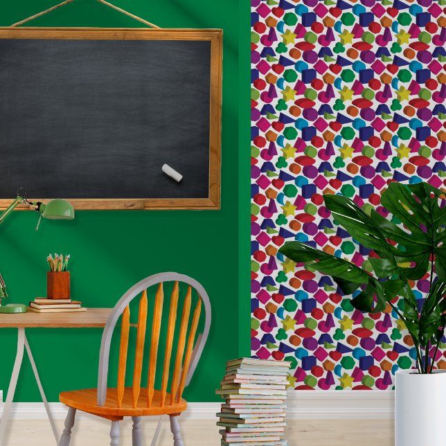 3D Geometric Shapes | Symbols - Kid's Room Wallpaper (Multi-Colored Modern 3D Geometric Shapes | Symbols Kid's Room Wallpaper Wall Covering)