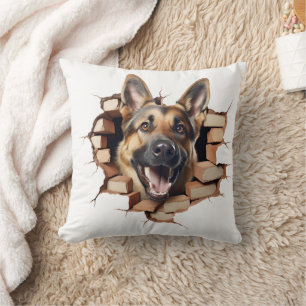 3D German Shepherd Cracked Hole Throw Pillow
