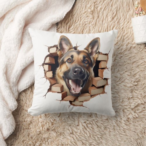 3D German Shepherd Cracked Hole Throw Pillow