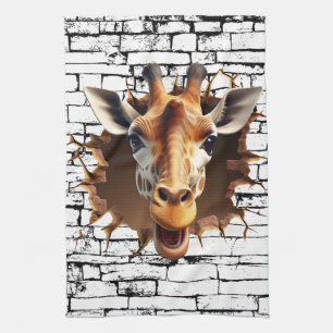 3D Giraffe Wall Break Art – Realistic Safari Kitchen Towel