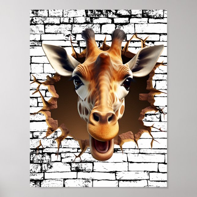 3D Giraffe Wall Break Art – Realistic Safari Poster (Front)