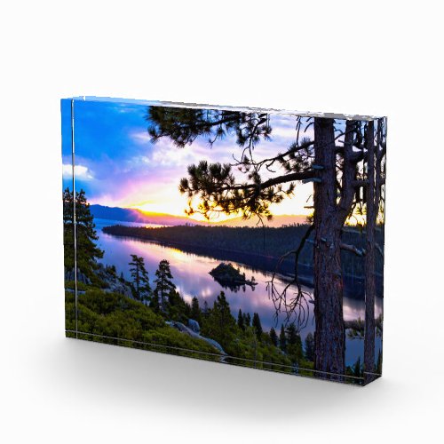 3D Glass Lake Tahoe Emerald Bay Art Photo Block