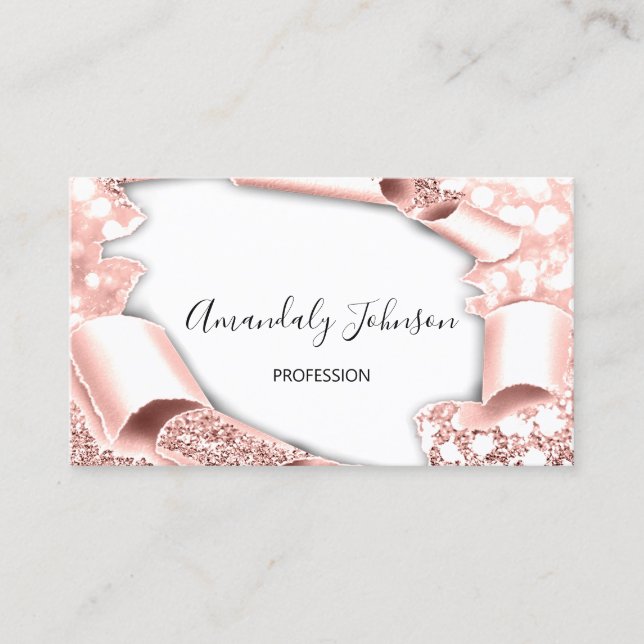 3D Glitter Makeup Artist Event Rose Coral Glitter Business Card (Front)