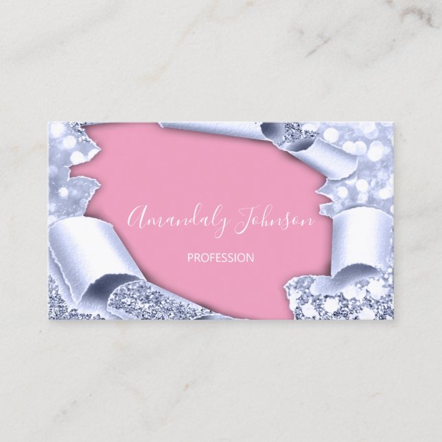 3D Glitter Makeup Artist Rose Pink Blue Business Card (Front)