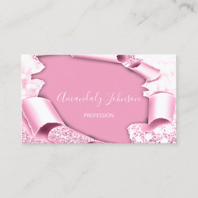 3D Glitter Makeup Artist Rose Pink Glam Business Card (Front)