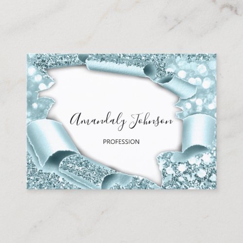 3D Glitter Makeup Event Hairdresser Aqua White Business Card