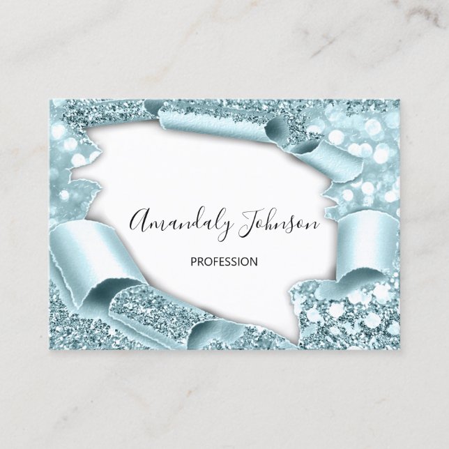 3D Glitter Makeup Event Hairdresser Aqua White Business Card (Front)