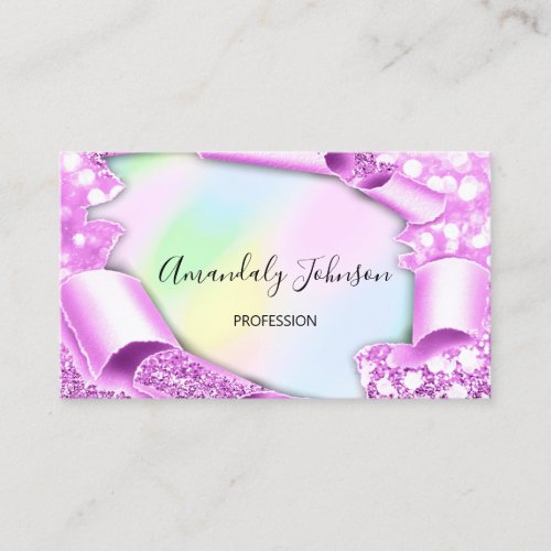 3D Glitter Makeup Event Planner Holograph Pink Business Card