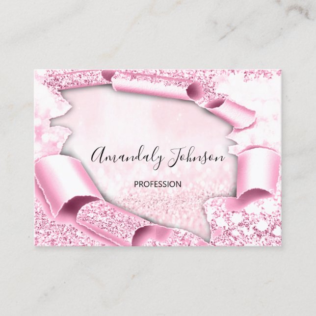 3D Glitter Makeup Event Planner luxury Pink Business Card (Front)