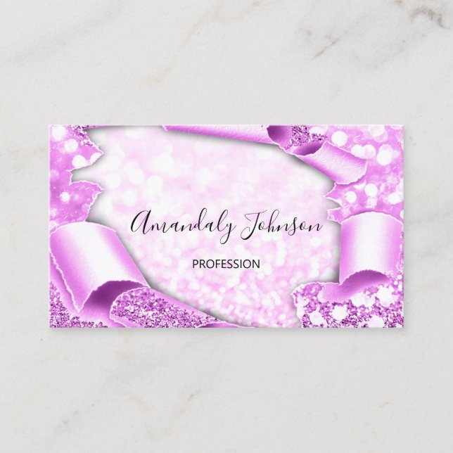 3D Glitter Makeup Event Planner Modern Pink Business Card (Front)
