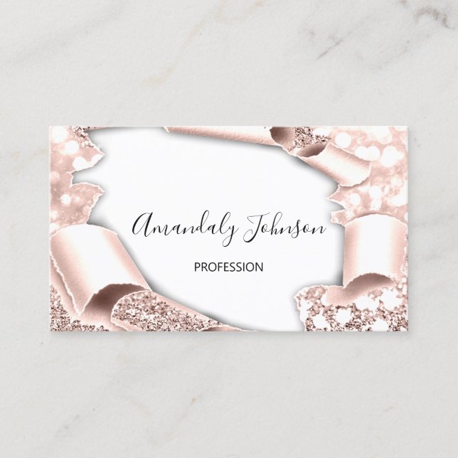 3D Glitter Makeup Event Planner Rose Blush Glam Business Card (Front)