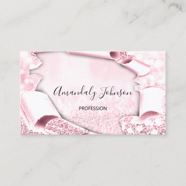 3D Glitter Makeup Event Planner Unique Pink Business Card (Front)