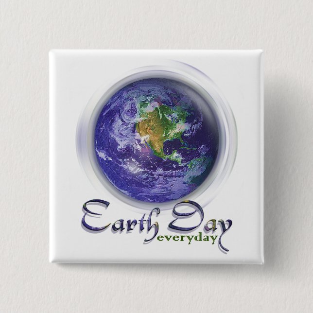 3D Globe Earth Day Pinback Button (Front)