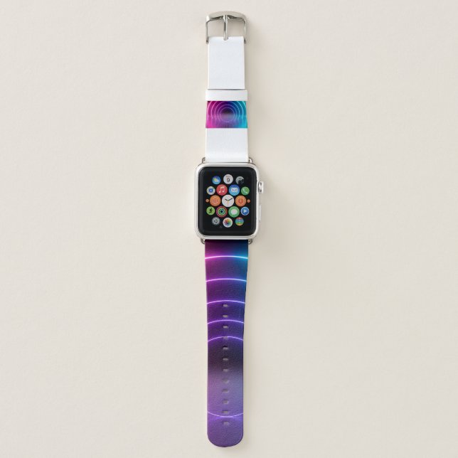 3d, glowing lines, tunnel, neon lights, virtual re apple watch band (Front)