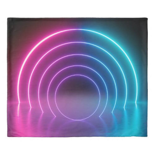 3d glowing lines tunnel neon lights virtual re duvet cover