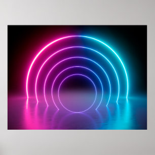 3d, glowing lines, tunnel, neon lights, virtual re poster