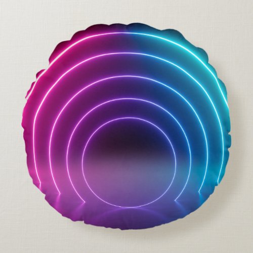 3d glowing lines tunnel neon lights virtual re round pillow