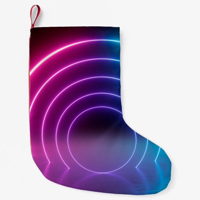 3d, glowing lines, tunnel, neon lights, virtual re small christmas stocking (Front)