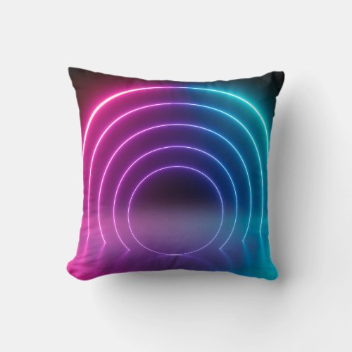 3d glowing lines tunnel neon lights virtual re throw pillow