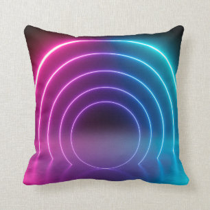 3d, glowing lines, tunnel, neon lights, virtual re throw pillow