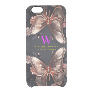 3D Gold Butterflies Elegant Purple Custom Monogram Clear iPhone 6/6S Case