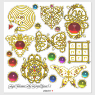 3D GOLD CELTIC KNOTS, HEART,DRAGONS,COLORFUL GEMS STICKER