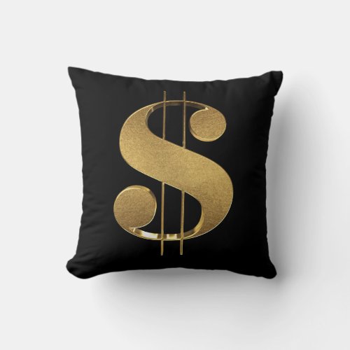 3D Gold Dollar Sign Throw Pillow
