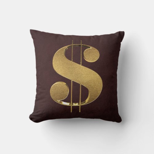 3D Gold Dollar Sign Throw Pillow