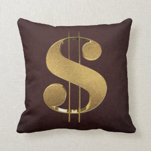 3D Gold Dollar Sign Throw Pillow