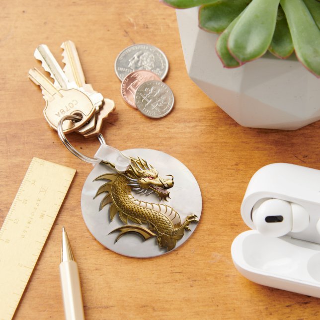 3D Gold Dragon Emblem Keychain (Desk)