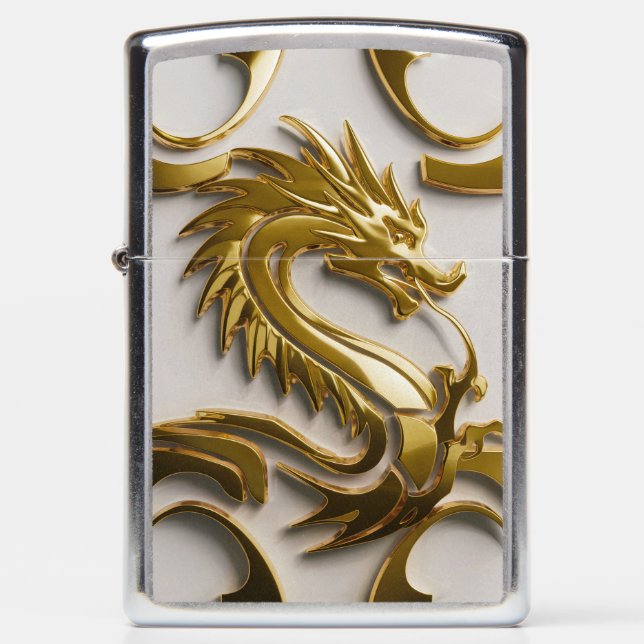 3D Gold Dragon Emblem Zippo Lighter (Front)