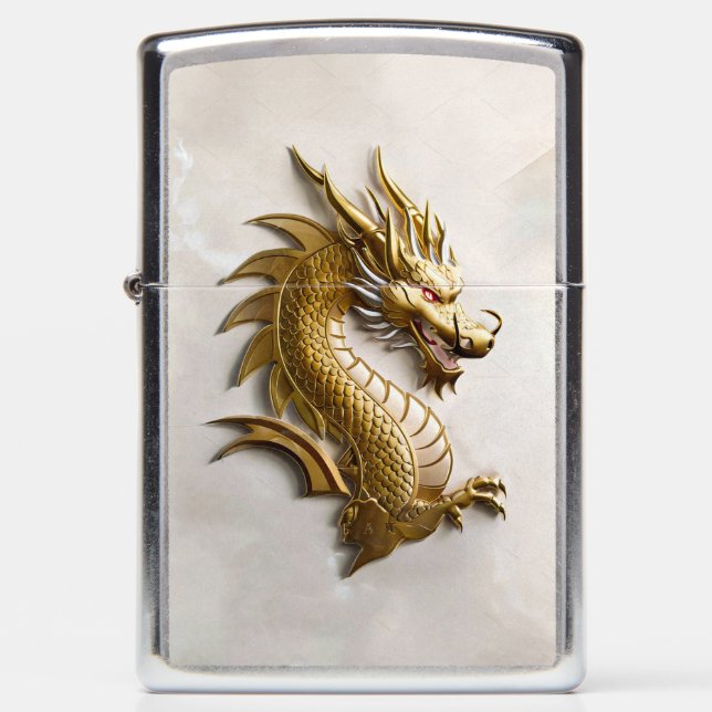 3D Gold Dragon Emblem Zippo Lighter (Front)