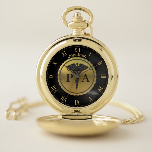 3D Gold Emblem Caduceus Physician Assistant PA Pocket Watch (Inside)