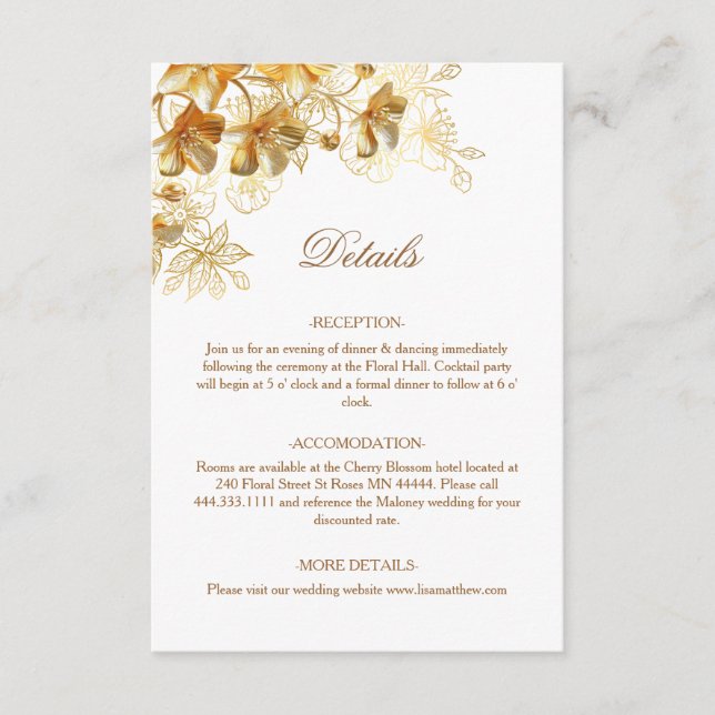 3D Gold Flowers White Enclosure Card (Front)