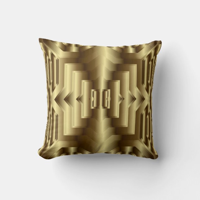 3D Gold Geometric Luxury Seamless Pattern Throw Pillow (Front)