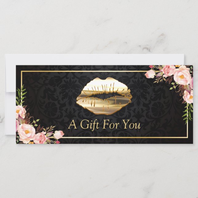 3D Gold Lips Beauty Salon Floral Gift Certificate (Front)