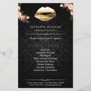 3D Gold Lips Floral Makeup Artist Beauty Salon Flyer