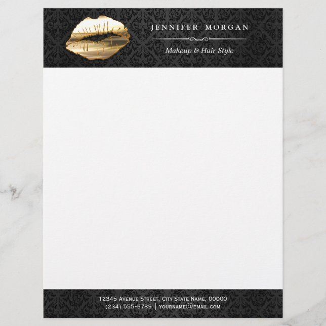 3D Gold Lips Makeup Artist Beauty Salon Letterhead (Front)