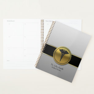 3D Gold Medical Caduceus Emblem Professional Planner