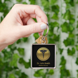 3D Gold Medical Professional Caduceus Emblem Keychain
