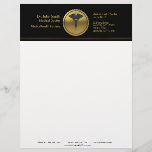 3D Gold Medical Professional Caduceus Emblem Letterhead