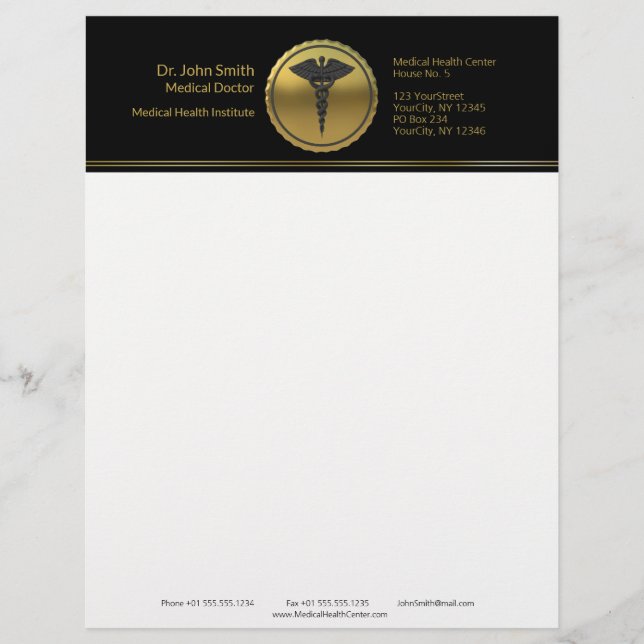 3D Gold Medical Professional Caduceus Emblem Letterhead (Front)
