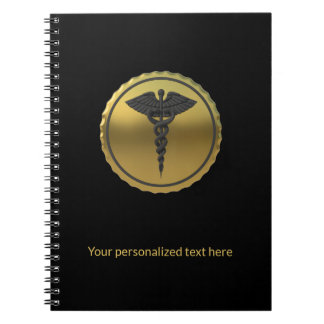 3D Gold Professional Medical Caduceus Emblem Notebook