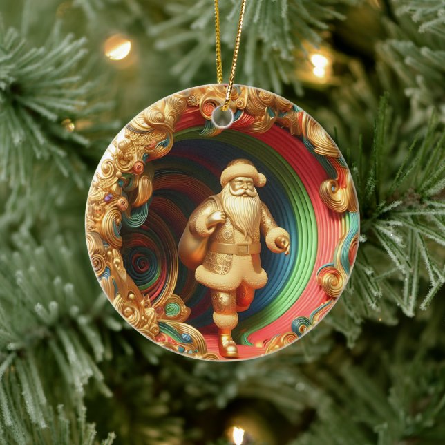 3d Gold Santa Clause Ceramic Ornament (Tree)