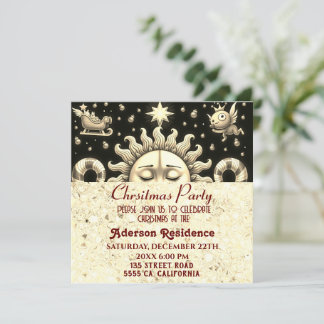3d Golden Christmas Sun Golden Christmas Party Invitation