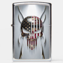 3D Golden Skull Emblem with American Flag Pattern